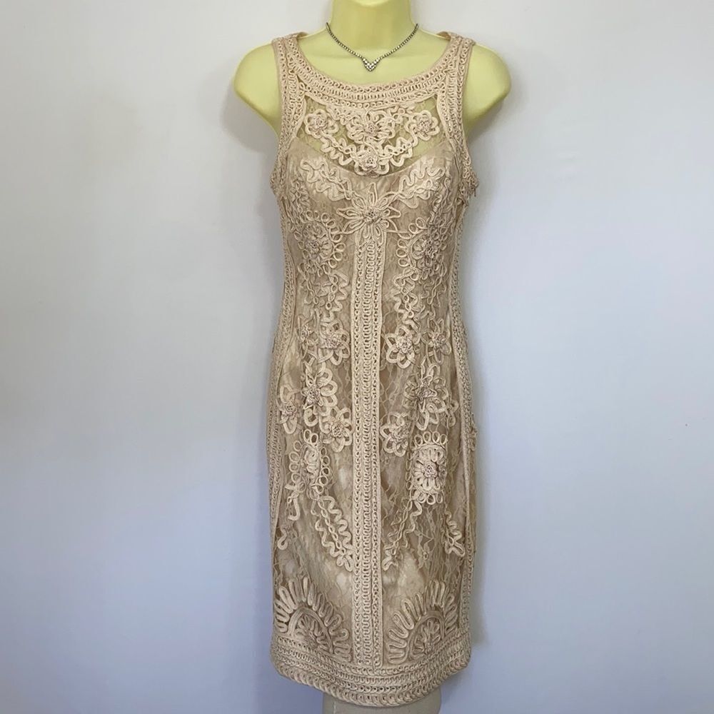Sue Wong Dress Beige Embroidered  Lace Bodycon Sheath Dress New With Tag…